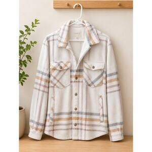 Ultra Flirt Plaid Fleece Shacket Jacket XL Neutral Tones